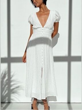 Princess Polly White V-Neck Button Midi Dress